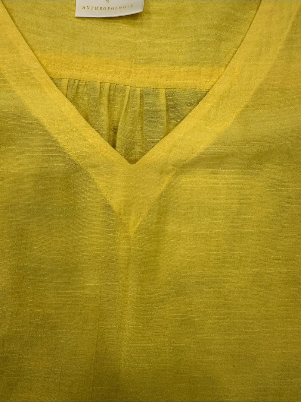 Maeve by Anthropologie Yellow Pleated V-Neck Blouse Knotted Cuffs XS - Picture 7 of 9